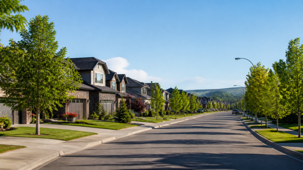 Tree-lined residential street in Calgary